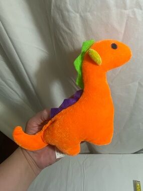 Orange Plush Dinosaur Toy with Green & Purple Spikes